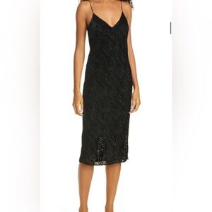 THE RAVEN BURNOUT ZEBRA SILK MIDI SLIPDRESS IN BLACK